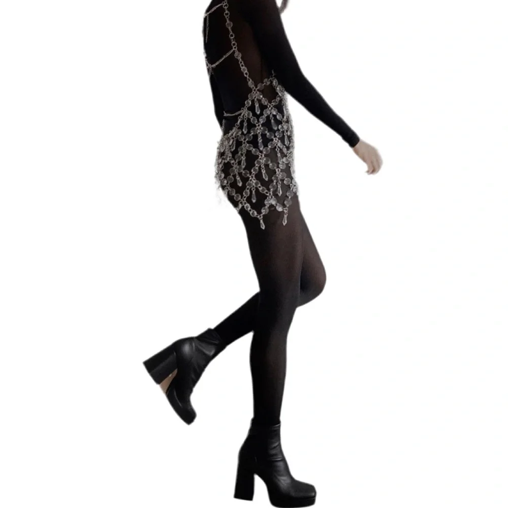 Rare Gemstone Crystal Net Beaded Chain Blouse Dress Fits XXS, XS, Small, S/M